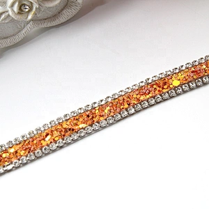 Kavatar Wholesale Hotfix trimming rhinestone hotfix banding gold Copper sequin rhinestone transfer tape iron trimming