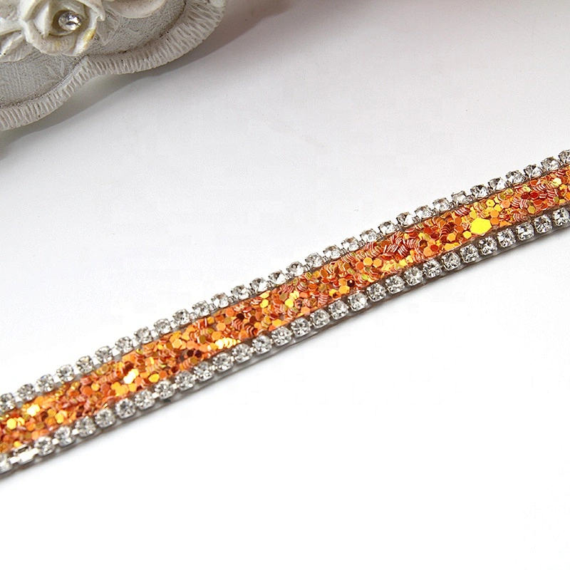 Kavatar Wholesale Hotfix trimming rhinestone hotfix banding gold Copper sequin rhinestone transfer tape iron trimming