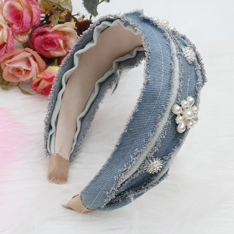Euramerican Korean 2020 new style hairband retro  faux pearl headband Leather hair band women to hair hoop