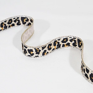 Wholesale 2cm Leopard Print Grosgrain Ribbon Rhinestone Border Hotfix Transfer Trim