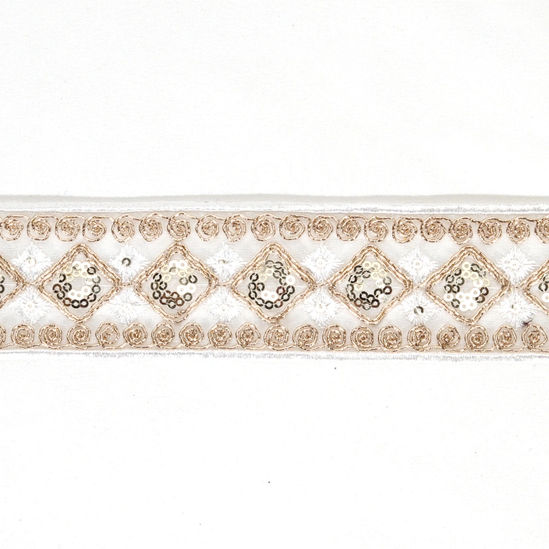 Handmade Embroidered Sequin Decoration Voile Edge Lace Ribbon for Dress Garments Accessories