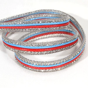 Wholesale 1cm Accessories Beaded Rhinestone Hot Fix Trimming with Red Blue Polyester Strips