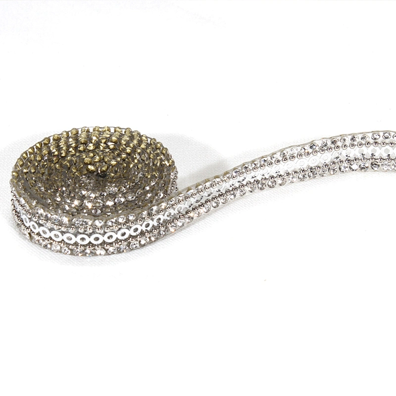 1.1cm Decorative Chic Accessories Chain Crystal Beaded Sequin Hot Fix Rhinestone Transfer Tape for Clothes Sandals