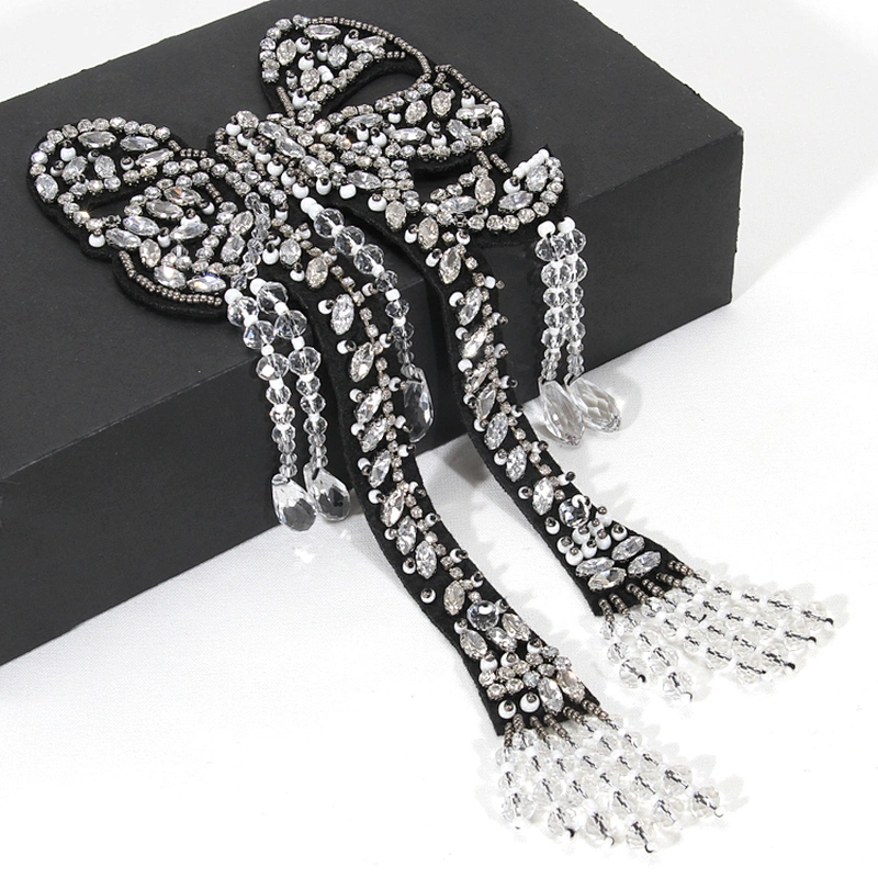 Handmade Butterfly Crystal Accessories Beads Applique Patch with Mini Rhinestone Fringe