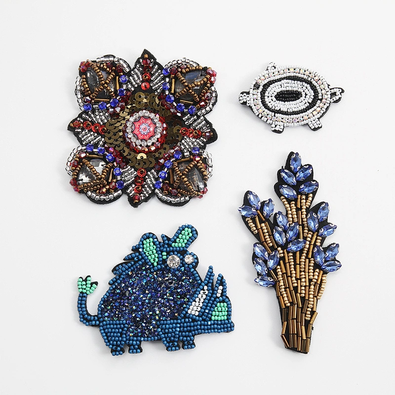 Kavatar  mesh cheap custom patches beaded patch rhinestone beaded patches fashion  for clothes