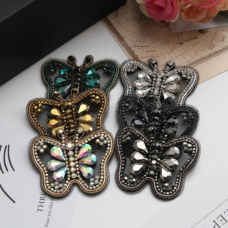 Multi Colour Diamante Rhinestones Butterfly Applique Patches