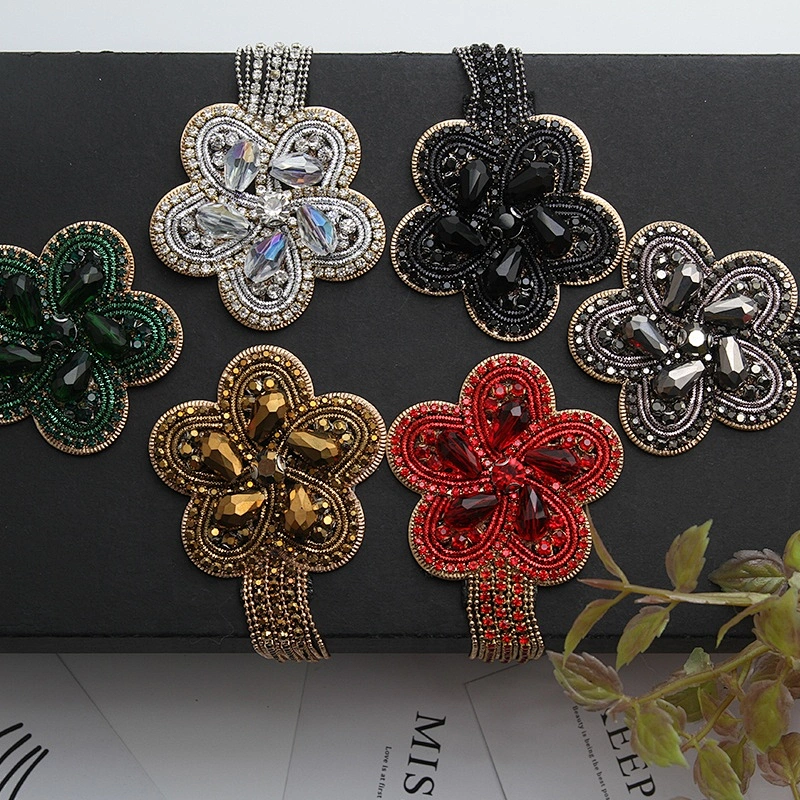 wholesale Sew on patches fringe beaded rhinestone patches for garment custom  clothing patch