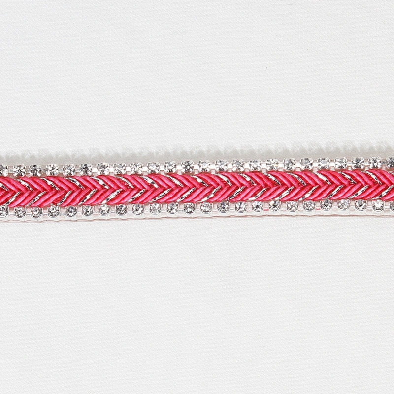 1cm Beautiful Multicolor Rhinestone Edged Hotfix Transfer Bullion Herringbone Webbing Tape