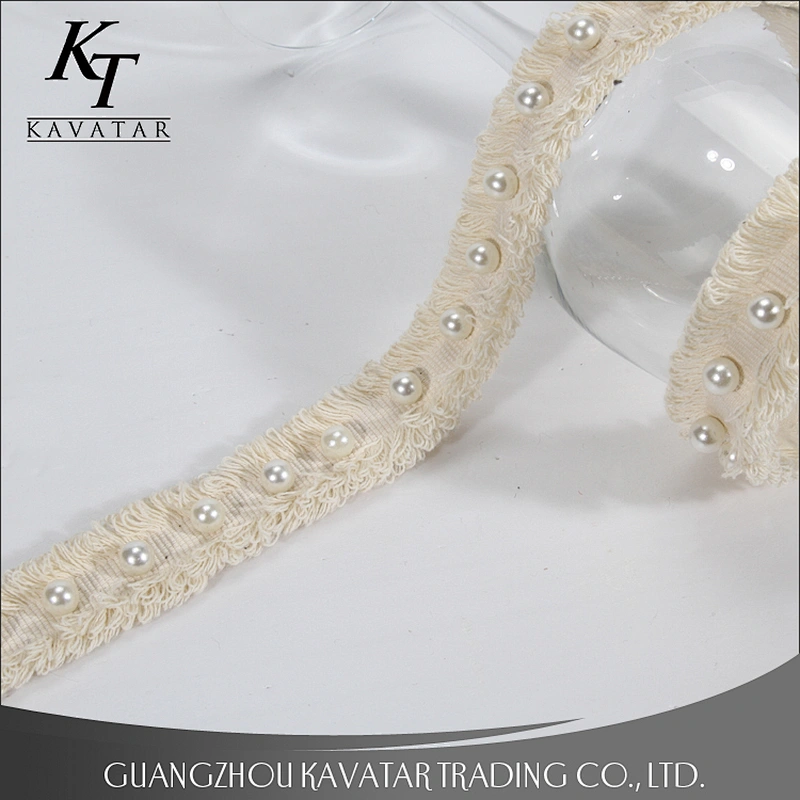 Good quantity beaded rivet on polyester lace tape for dress