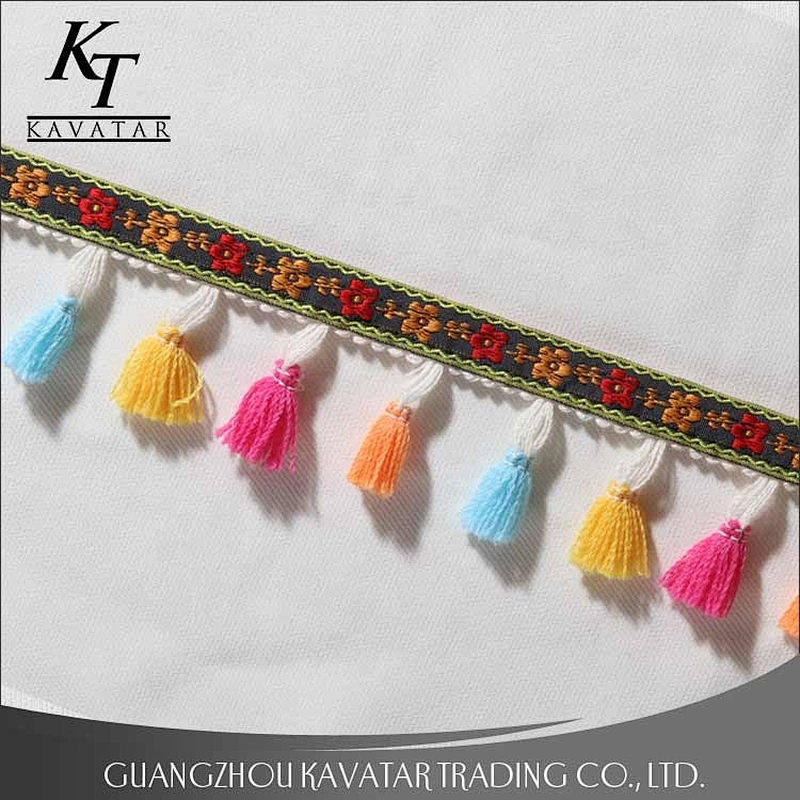 Kavatar New Style Fancy Colorful Curtain Tassel pompom Trim