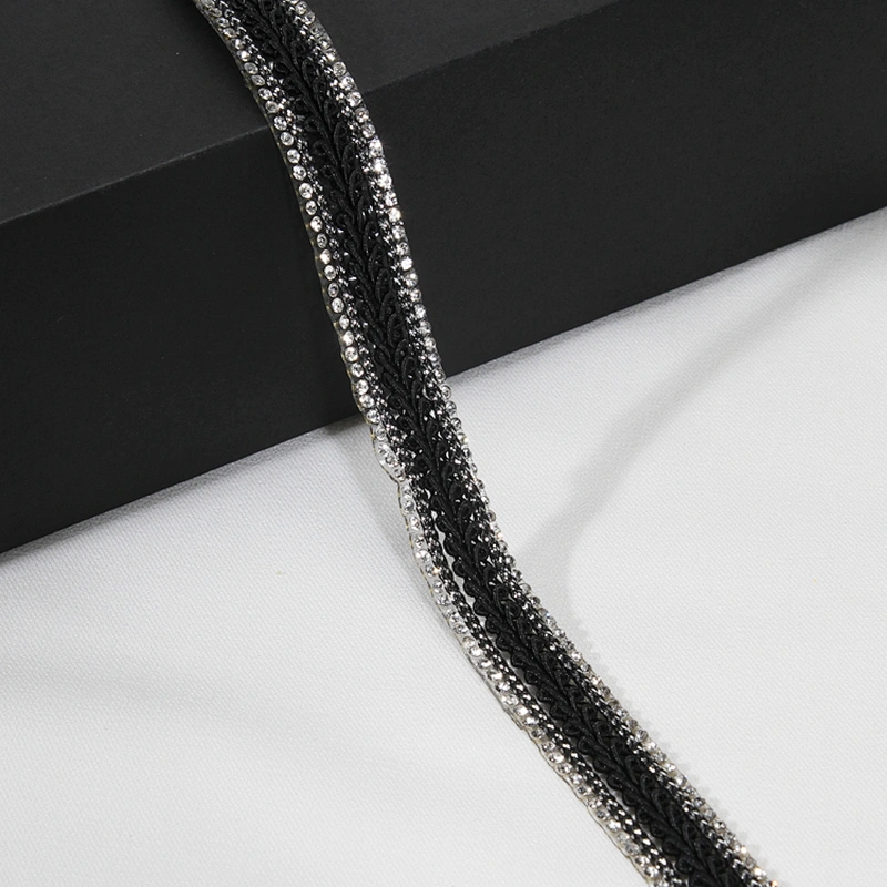 Custom 1.5cm Black Sequin Accessories Bead Rhinestone Edged Thermal Transfer Trim
