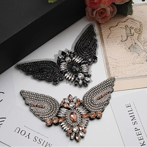 Vintage Bird with rhinestone on top, handmade beads applique patch fashion Sew on patch patches for clothing