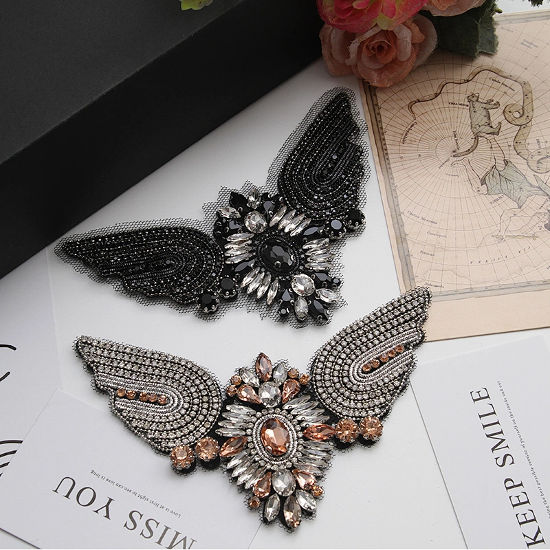 Vintage Bird with rhinestone on top, handmade beads applique patch fashion Sew on patch patches for clothing