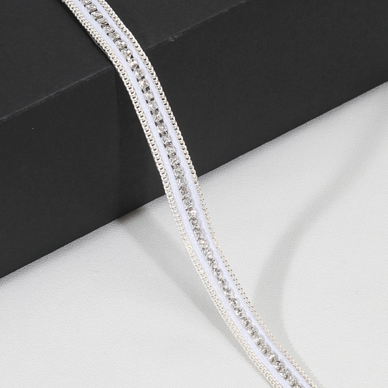 Bling Bling Decorative White Strips Accessories Beads Chain Decorated Hot Fix Rhinestone Transfer Motif Trim