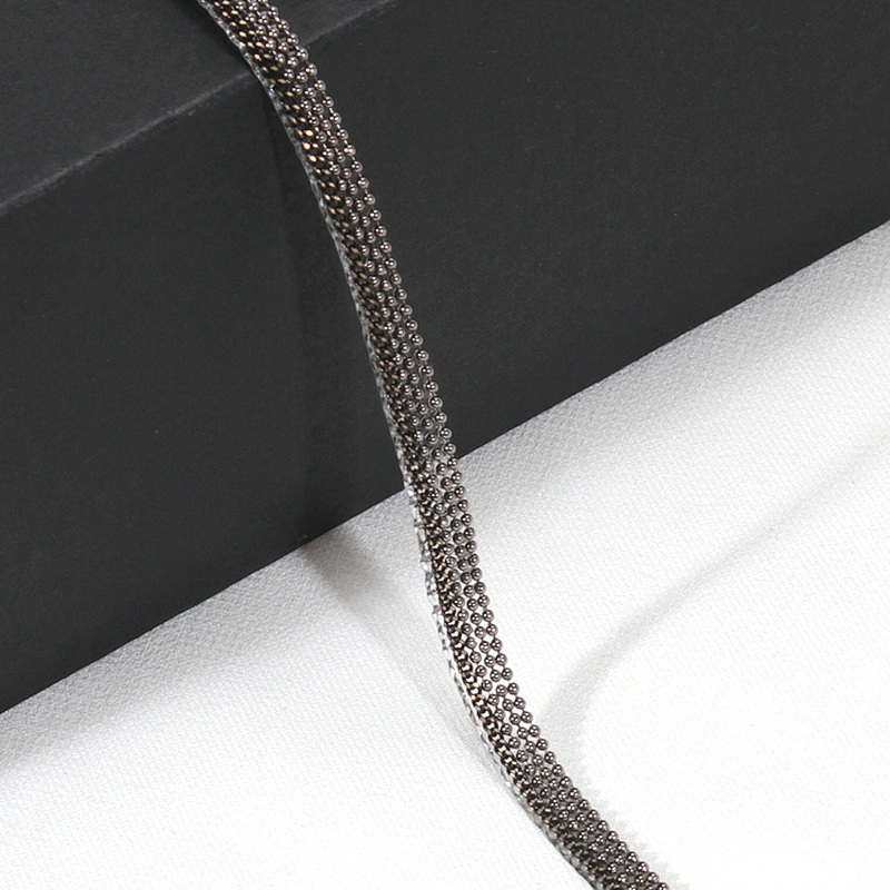 Black Plastic Beads Mini Hot Fix Trim with Copper Chain