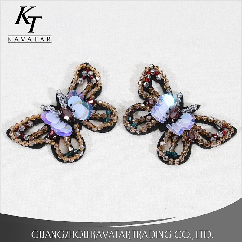 Popular Butterfly Design Sequins Rhinestone Beads Patches Sew On Clothing