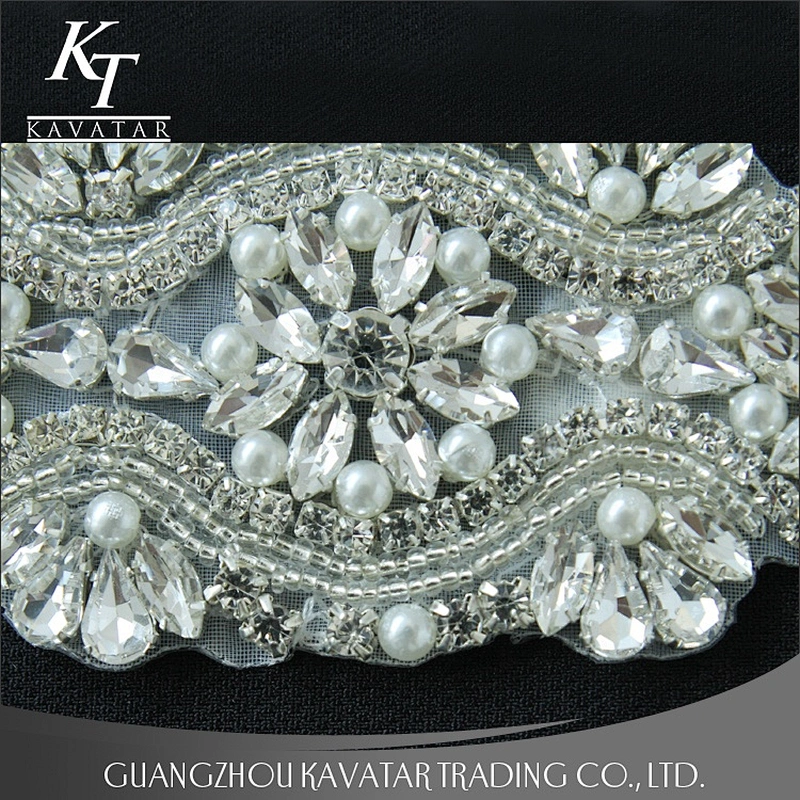 New Style Flower Rhinestone Sequin Appliques For Bride Wedding Dress