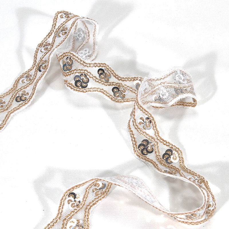 Handmade Wavy Shape Sequin Mesh Guipure Lace Trim for Clothing