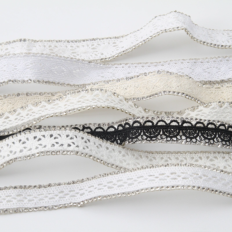 New Design Cotton Lace with Hotfix Rhinestone Transfer Sticker Trim For Women Clothes