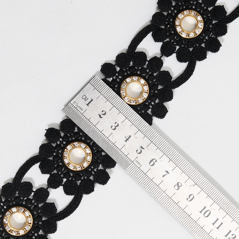 High Quality Fashion Design Black Gold Color Accessories Eyelet Flower lace trim For Clothes