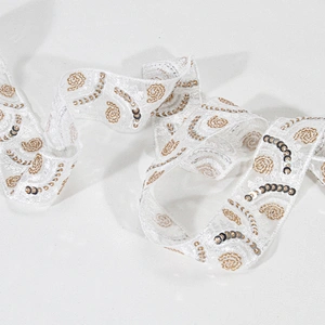 Custom Wholesale Craft Embroidered Rosette Sequin Beaded Mesh Lace Trim