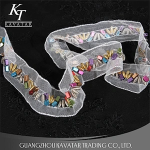 Beautiful colorful screw Copper beaded lace mesh decoration for garment