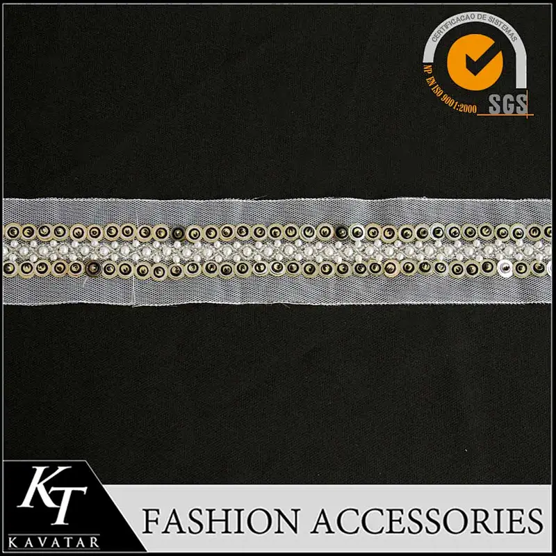 Beautiful bride wedding dress decoration pearl beaded lace trim
