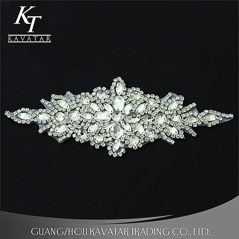 Sew-on Floral Bridal Pearl Crystal Beaded Rhinestone Applique