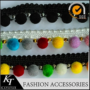 New design beaded lace trimming pom pom trim for dress