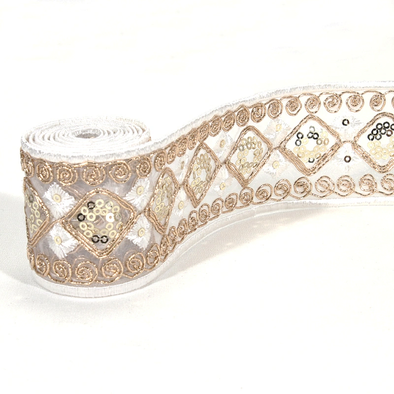 Handmade Embroidered Sequin Decoration Voile Edge Lace Ribbon for Dress Garments Accessories