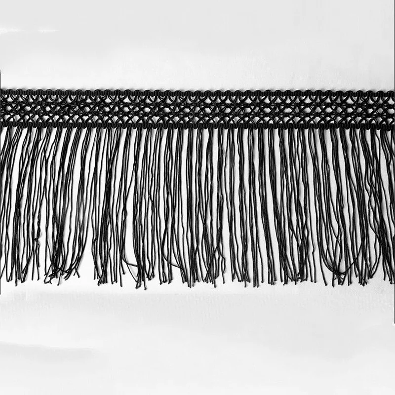 Beautiful black long tassel fringe trim for decorate shoe,garment