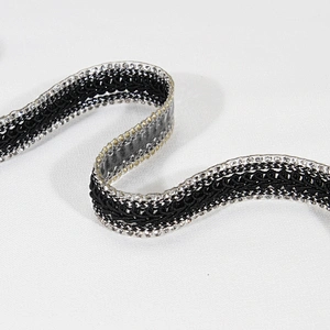Custom 1.5cm Black Sequin Accessories Bead Rhinestone Edged Thermal Transfer Trim