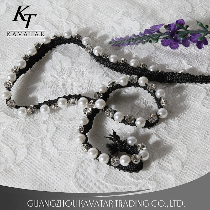 Popular Small Lace Trim Pearl Beaded Rhinestone Lace Decorative For Dress