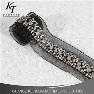 Fashion Handmade Accessories Decorative Beaded Rhinestone Lace Trims For Clothing