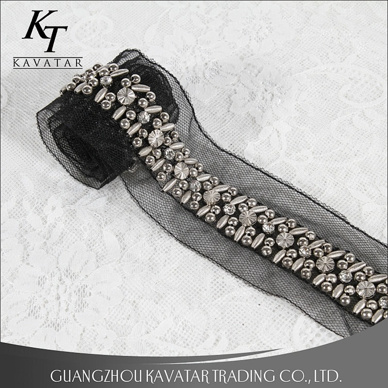 Fashion Handmade Accessories Decorative Beaded Rhinestone Lace Trims For Clothing