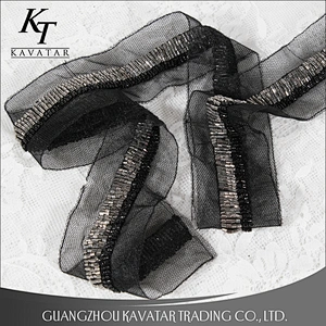 Fashion Lace Trims Black kavatar Bead Hand Embroidery Beaded Trimming