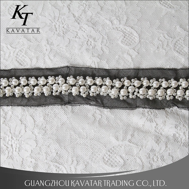 Kavatar Strung Together Sew On Mesh Beads Cyrstal Rhinestone Pearl Lace Trim