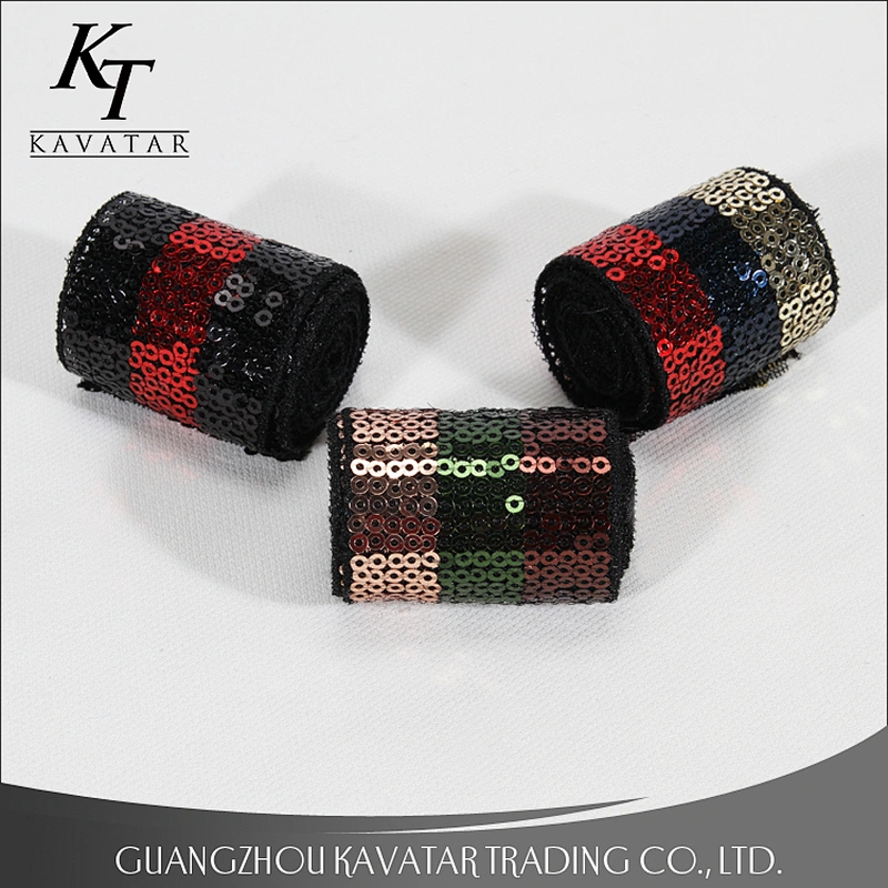 Kavatar Custom Exquisite High Quality Sequin Trim Decoration Ribbon With Sequin