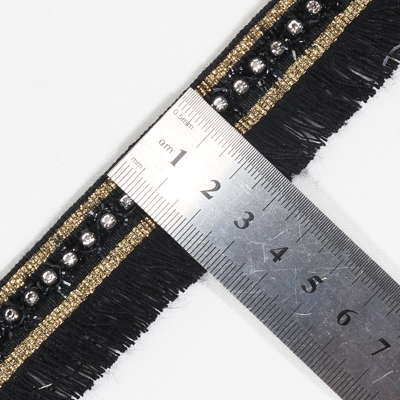 3cm black polyester fringe lace trim ribbon with beads