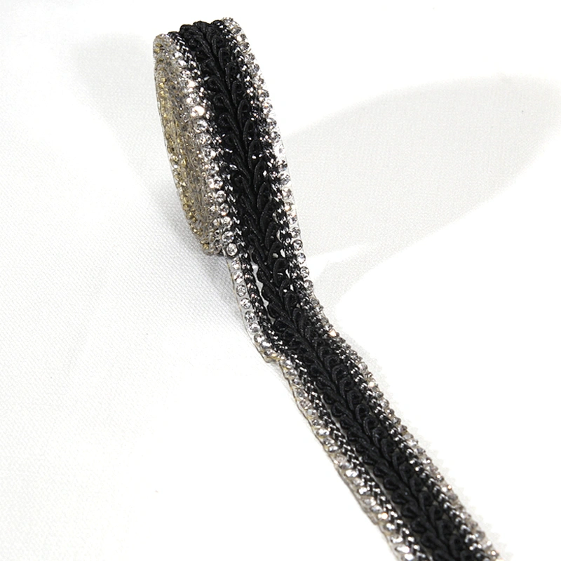 Custom 1.5cm Black Sequin Accessories Bead Rhinestone Edged Thermal Transfer Trim
