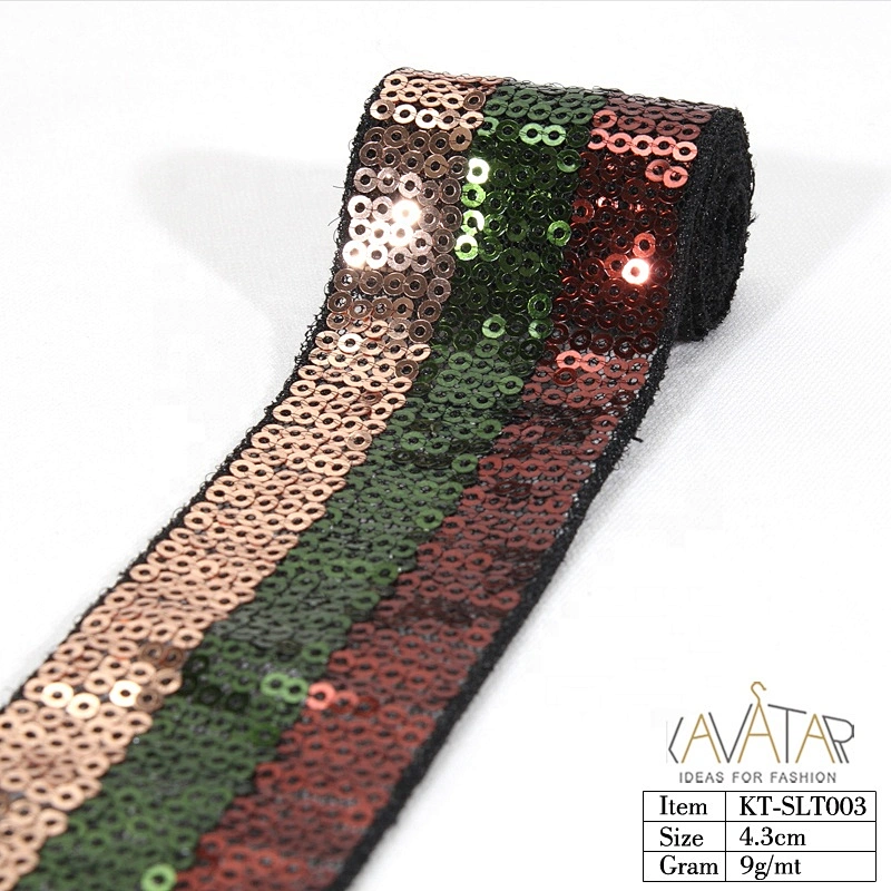 Kavatar Custom Sequin Gold Bule Pink Red Muti-color Beaded Trim Tape By Yard for Garments Accessoires