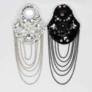 Black & White Pearl Feather Decorated Big Patch with Mini Accessories Chain