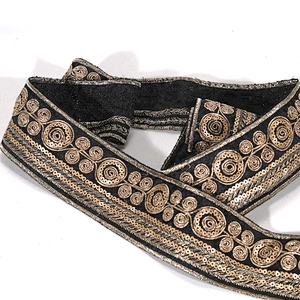 Black Bullion Embroidery Floral Pattern Sequin Beaded Mesh Lace Tape for Clothing Dresses Hats