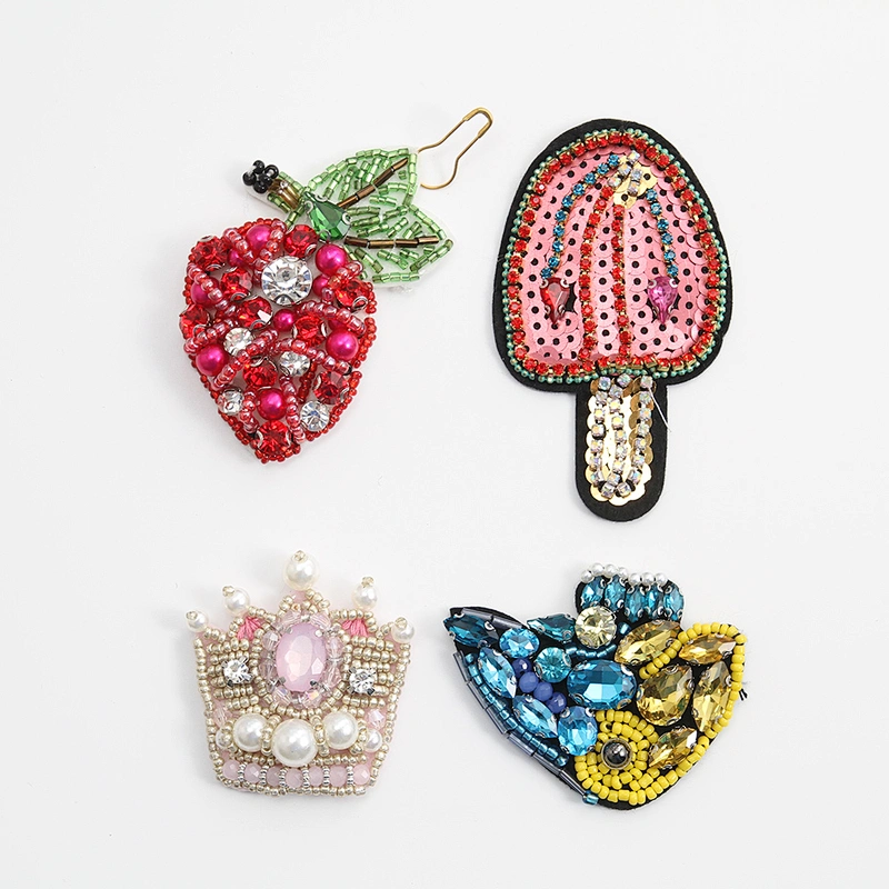 Kavatar Handmade Cute Ice Fruit Shape Rhinestones Iron Beaded Sequin Applique Patches patches for clothing