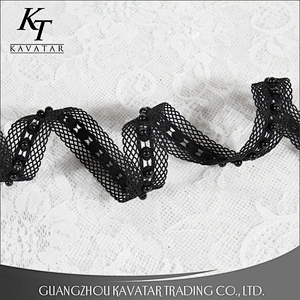 2018 High quality lace ribbon,black mesh lace,DIY beaded lace trim