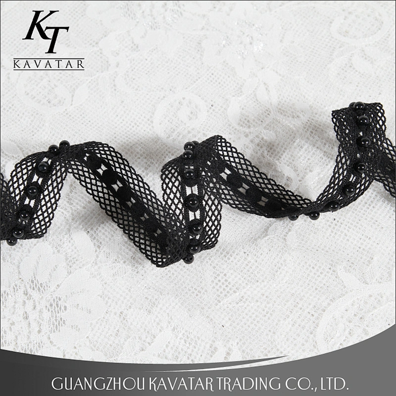 2018 High quality lace ribbon,black mesh lace,DIY beaded lace trim