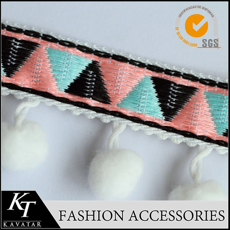 handmade high quality cotton pom pom trim for curtains with 2cm colorful ball