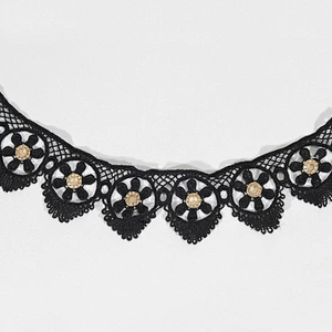 Unique polyester flower lace trim rhinestone gold eyelet knitting eyelet lace