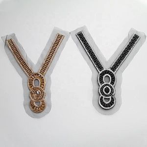 Custom Embroidered pearl beaded applique crystal patch custom patches for clothing