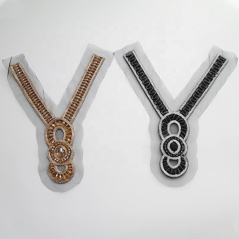 Custom Embroidered pearl beaded applique crystal patch custom patches for clothing